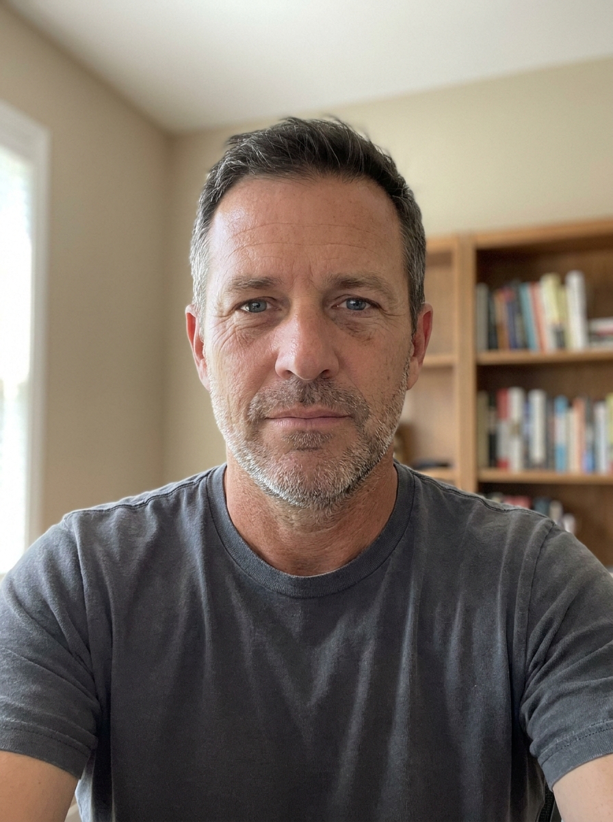 Before — phone selfie of an older man